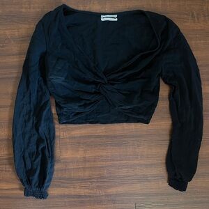 Black Twist-Front Long Sleeve Top